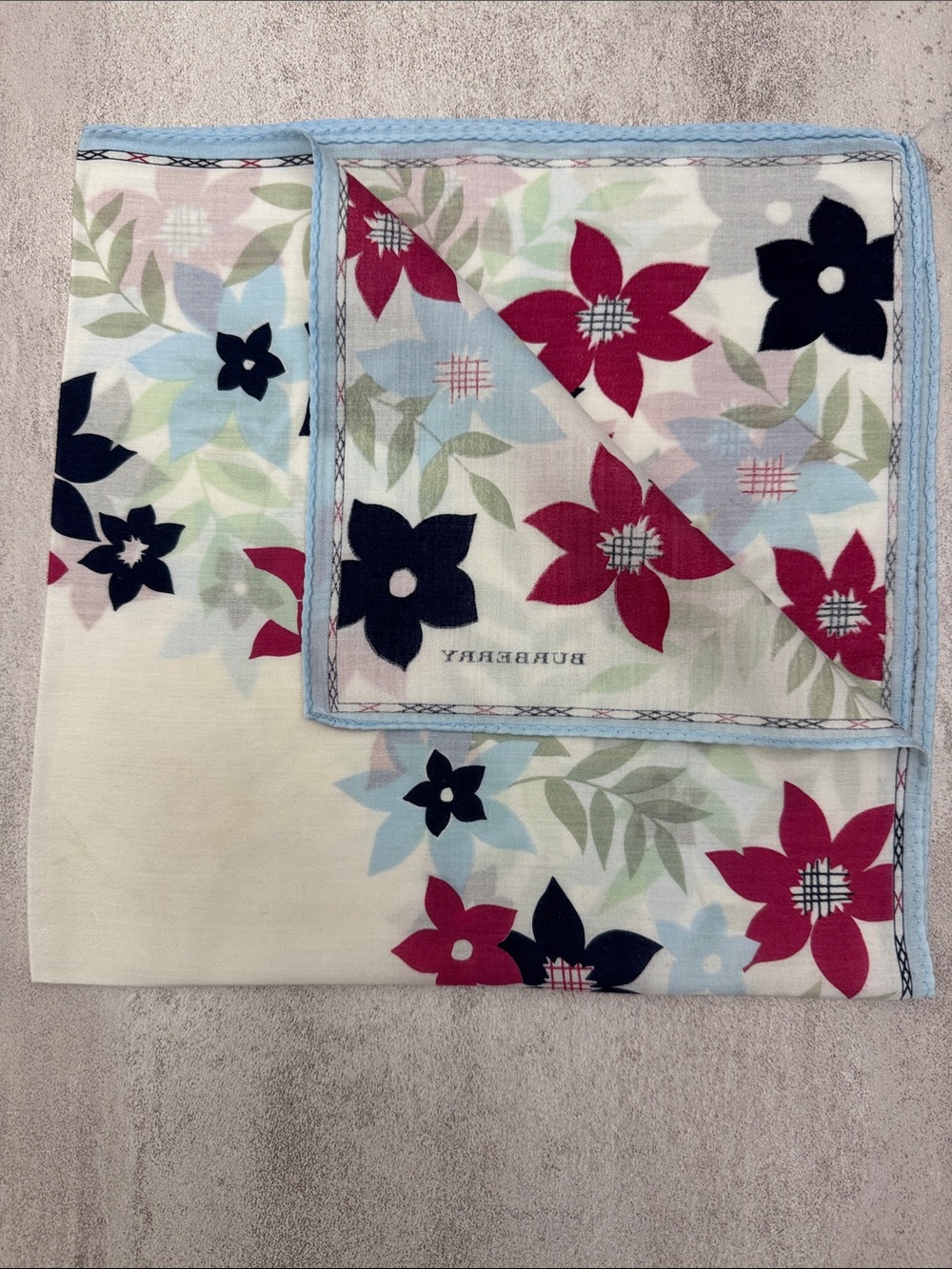 Burberry Floral Cotton Scarf - Cream, Navy & Pink - Picture 4 of 4